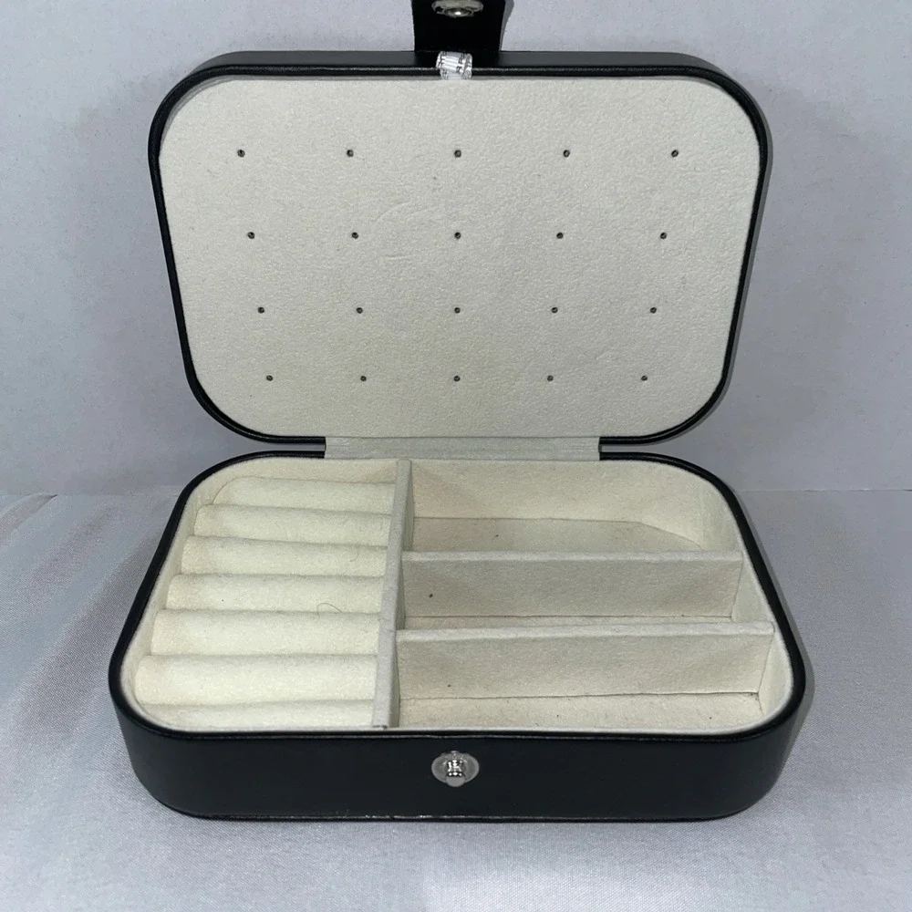 Black Faux Leather Travel Jewelry Organizer Case Small Portable Storage Box
